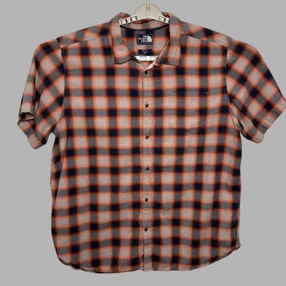 The North Face Men's Size XXL Blue and Orange Plaid Button Down Shirt - Picture 2 of 4